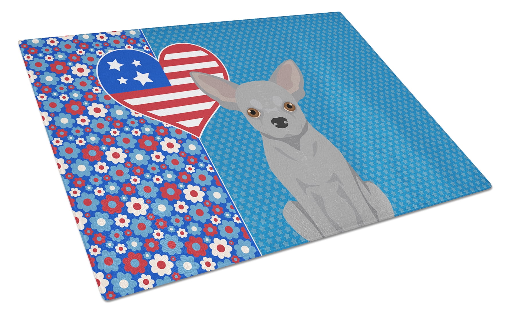 Silver Chihuahua Glass Cutting Board Large 12 in x 15 in