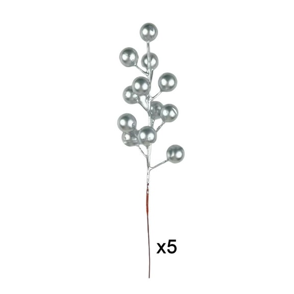 Silver Christmas Cut Red Berry Artificial Flower Decoration Plastic Material Silver Color Shiny Accents
