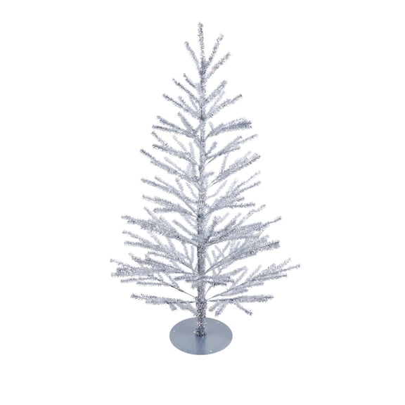 Silver Christmas Tree 35.4" Tinsel Artificial Tree with Sturdy Base for Holiday Decor
