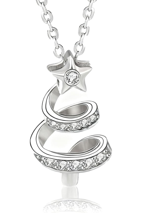 Silver Christmas Tree Pendant Necklace for Women Crystal Christmas Necklace Rhinestone Xmas Tree Necklaces Holiday Jewelry