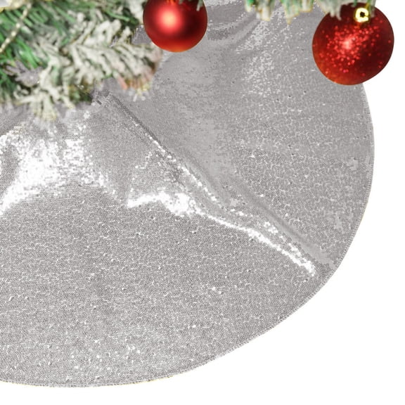 Silver Christmas Tree Skirt, CXALSSY 24 inches Round Christmas Tree Skirt for XMAS Party Christmas Tree Decoration