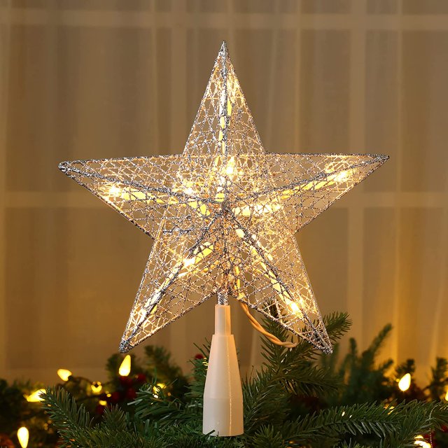 Silver Christmas Tree Topper, 9\\u201C Christmas Star Tree Topper with
