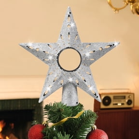 Silver Christmas Tree Topper Star, 12 Inch Glitter Tree Top Star Decoration, ABS Plastic Xmas Tree Accessories