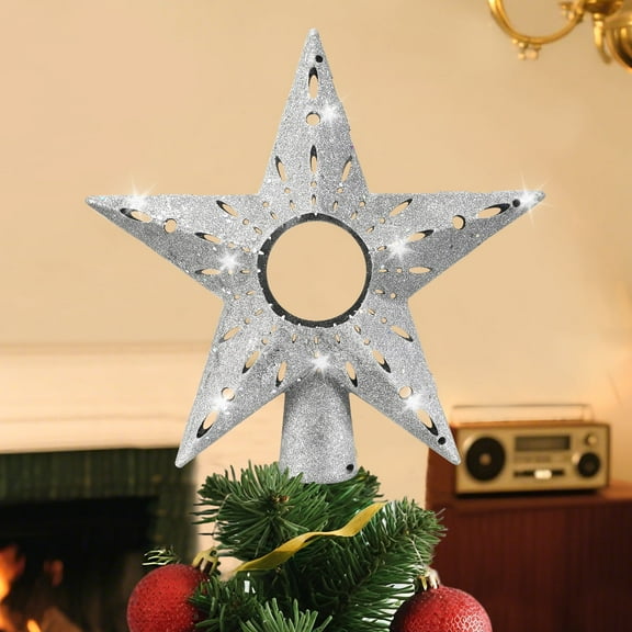 Silver Christmas Tree Topper Star, 12 Inch Glitter Tree Top Star Decoration, ABS Plastic Xmas Tree Accessories