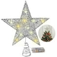 thumbnail image 1 of Silver Christmas Tree Topper Star with 20 LED Warm White Lights, 8" Hollow-Out Glittered Metal Star Tree Topper for Christmas Tree Decorations and Xmas Holiday Seasonal Décor, Battery Required, 1 of 6