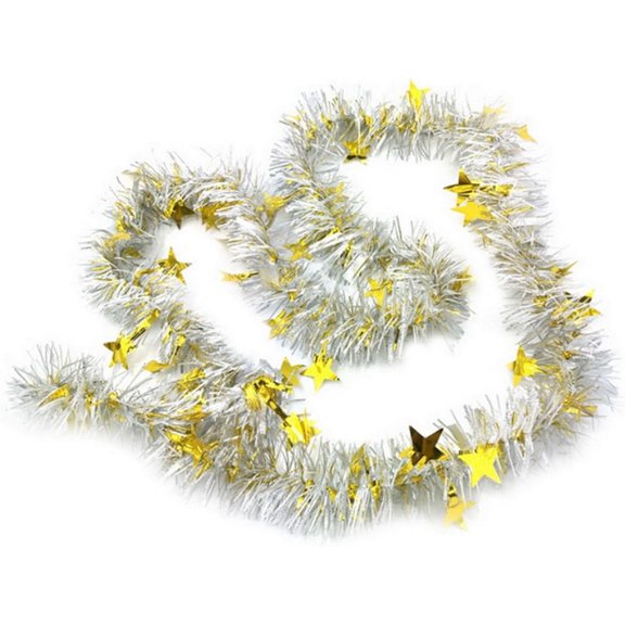 Silver Christmas wire wreath star shining hanging, 2m classic thick color reflective shiny soft party hanging wire decorated ceiling Christmas tree decoration