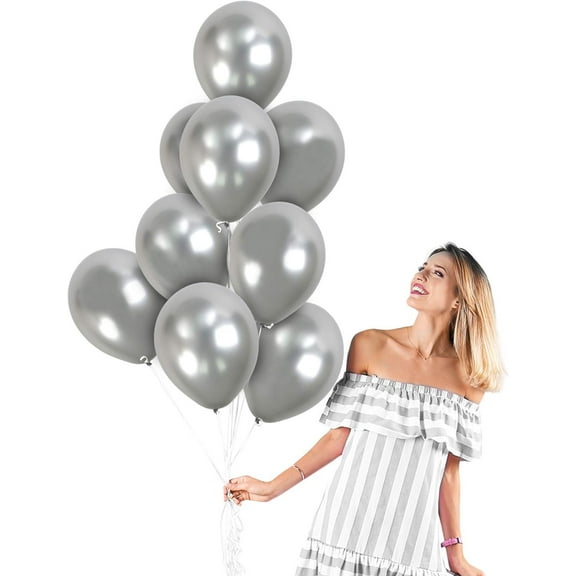 Silver Chrome Balloons - 12 Inch Latex Balloons - 36 Pack