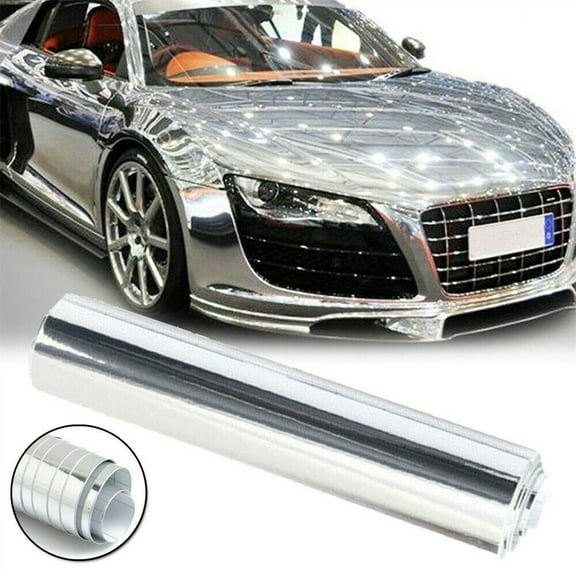 Silver Chrome Car Sticker Vinyl Wrap Decal Roll Self Film 8X60 Inch For Cars Motorcycles Boats Yachts Outdoor Use