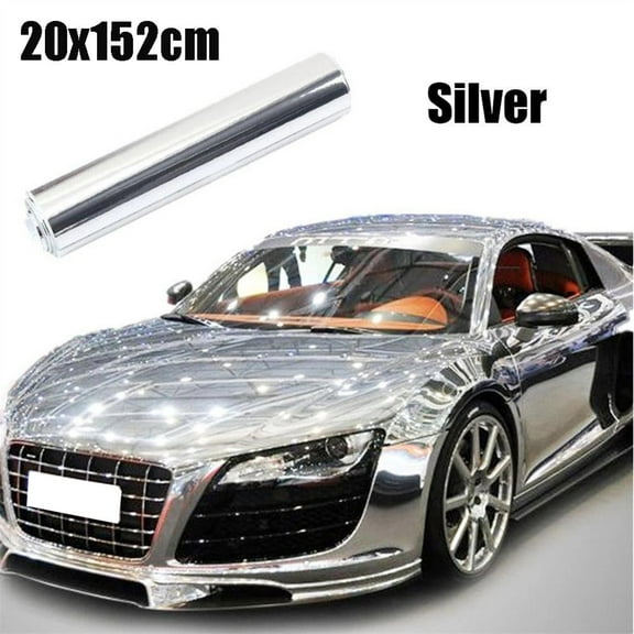 Silver Chrome Mirror Vinyl Wrap Film 20x152cm Car Decal Sticker Waterproof Air Release Backing for Bubble-Free Application, Easily Cut and Highly Stretchable for Vehicle Exterior Deco
