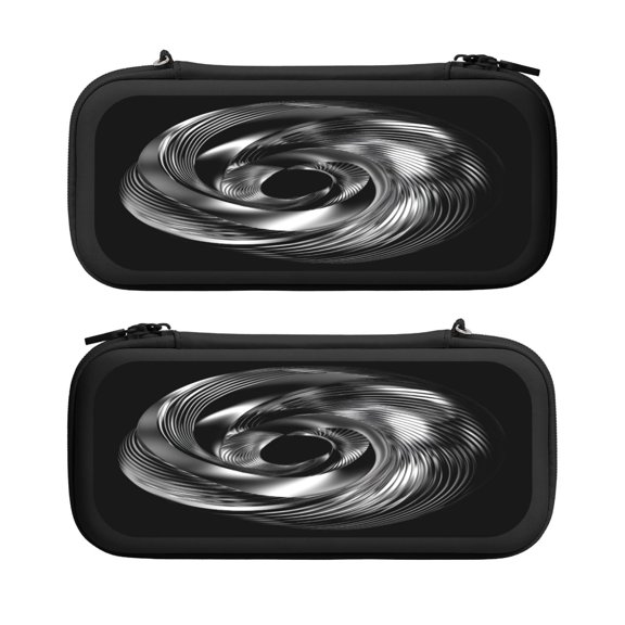 Silver Chrome Spiral Template (2), Carrying Case For Nintendo Switch & OLED Version, Eva Pouch Case for Console & Accessories with 10 Game Card Slot & Wristband, Black
