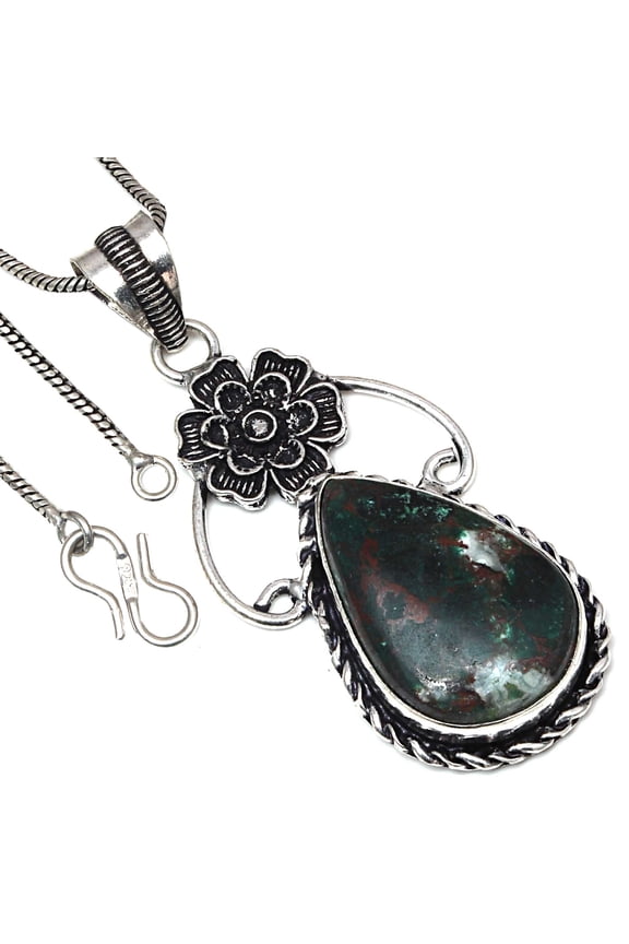 Silver Chrysocolla Gemstone Handmade Women's Day Jewelry Pendants 2.5"