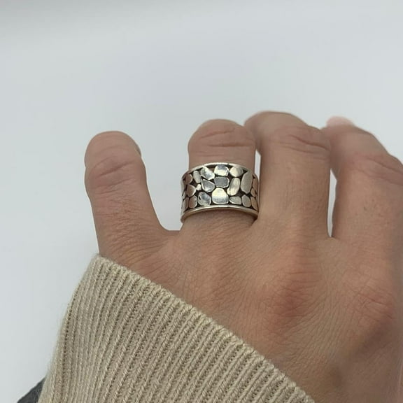 Silver Chunky Boho Thick Adjustable Stacking Statement Thumb Ring Ring Size- 5.5