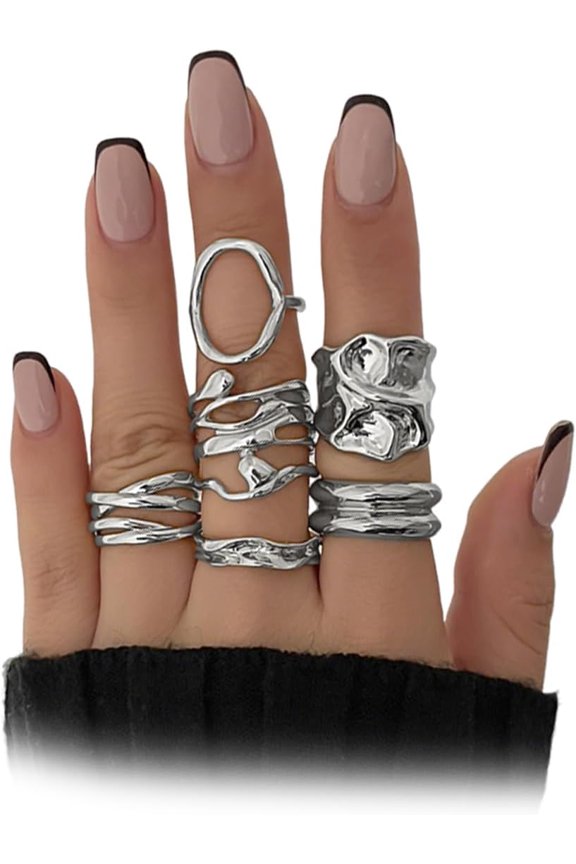 Silver Chunky Stack Knuckle Rings for Women,Y2k Irregular Open Finger Rings Pack,Fashion Simple Gold Statement Ring Punk Jewelry Accessories