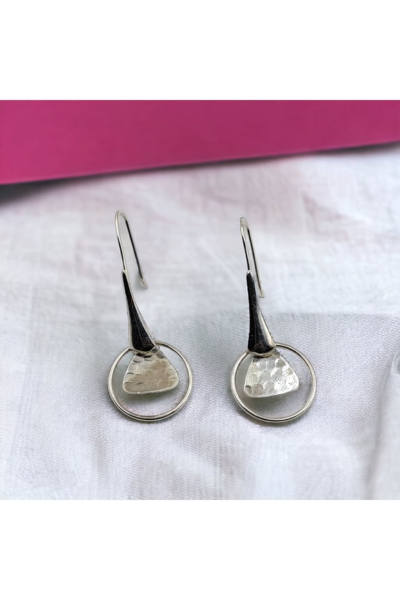 Silver Circle Earrings Hammered Design Hoop Earrings 925 Sterling Silver Jewellery Minimalist Handmade Gift for Girlfriend