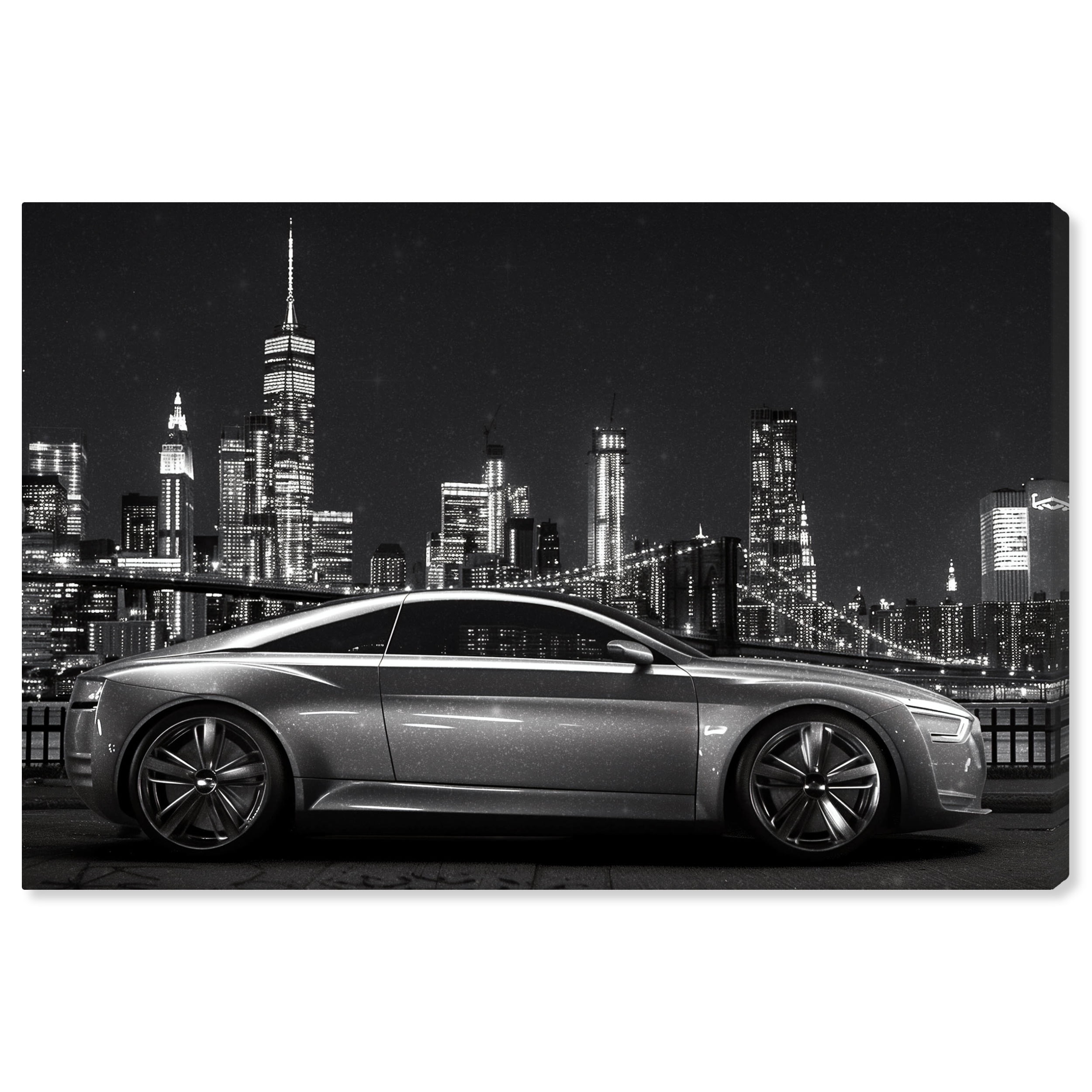 Silver City Drive Black and White Canvas Wall Art, 36" x 24"