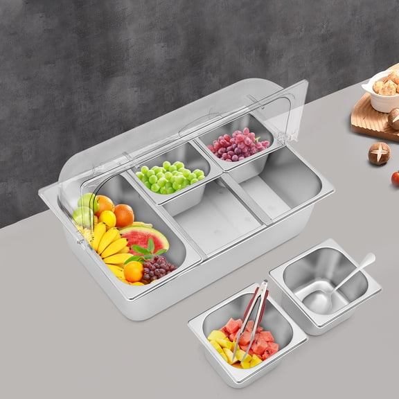 Silver&Clear Food Serving Container Stainless Steel Rectangular Food Serving Container for Fruits Vegetables Snacks