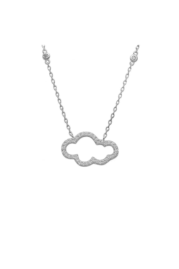 Silver Cloud Necklace - 925 Sterling Silver - Cubic Zirconia Stones - Cloud Pendant