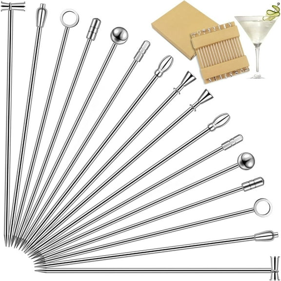 Silver Cocktail Picks, Stainless Steel Drink Appetizer Picks Set of 8
