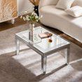 thumbnail image 1 of Silver Coffee Table for Living Room with Crushed Crystal Border, Clear Glass Rectangle Center Table with Mirrored Finish, Glam Modern Living Room Furniture, 1 of 9