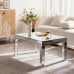 Silver Coffee Tables for Living Room with Dazzling Crushed Crystal Border, Clear Glass Rectangle Center Table Mirrored Finished, Glam Modern Living Room Furniture