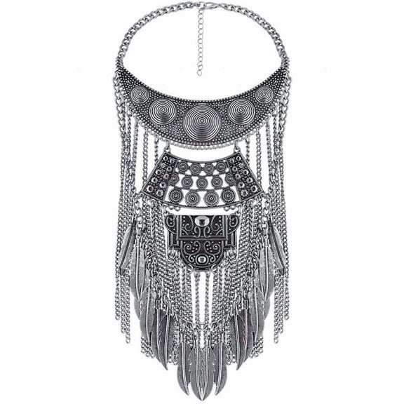 Silver Collar Vintage Crystal Maxi Pendants Necklaces Choker Statement Collier Boho Women Jewelry