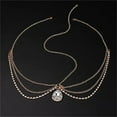 thumbnail image 1 of Silver Color Bride Hair Jewelry Gold Color Bohemian Crystal Rhinestone Head Chain Water Drop Pattern Wedding Jewelry GOLD, 1 of 8
