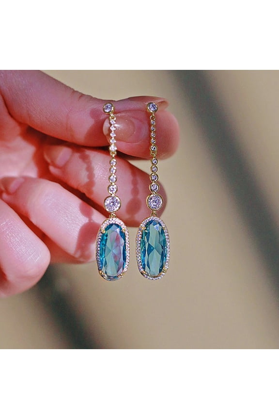 Silver Color/Gold Color Sky Blue CZ Drop Earrings Women Temperament Lady's Accessories Daily Wear Party Statement Jewelry