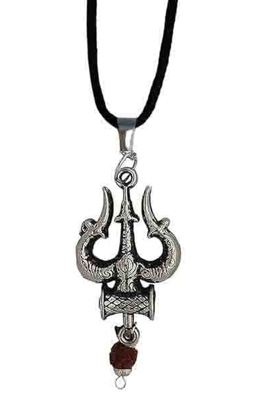 Silver Color Heavy Trishul Mahadeva, Shiva Symbols, Bholenath, Pendant Necklace for Men and Women