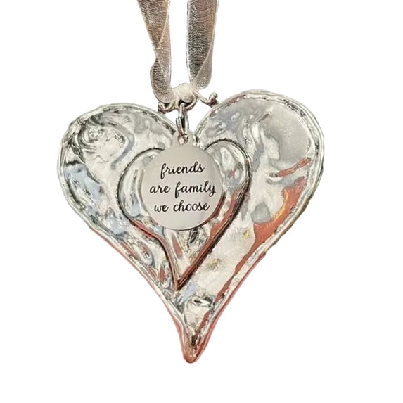 Silver Color Metal Love Heart Charms with Letters Engraved Tag Pendant Christmas Tree Hanging Ornaments Home Holiday Party Decoration New Year Gift for Mother Friends Sister