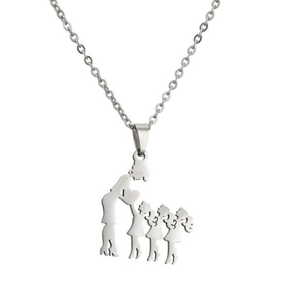 Silver Color Mom Daughter Family Necklace Stainless Steel Chain Daughter Silhouettes Necklace Mothers Day Jewelry