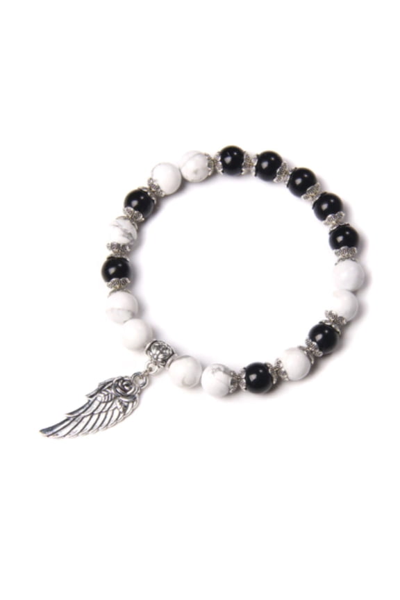 Silver Color Onix Angel Wing Bracelet - INNER STRENGTH + FOCUS + PROTECTION