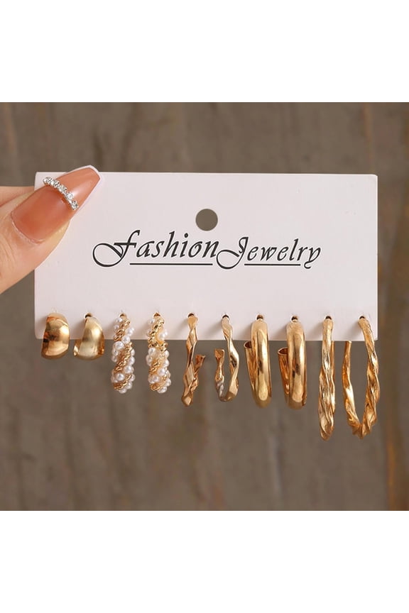 Silver Color Pearl Twist Hoop Earrings Set for Women Pendientes Circle Geometric Dangle,LY54469[y672]