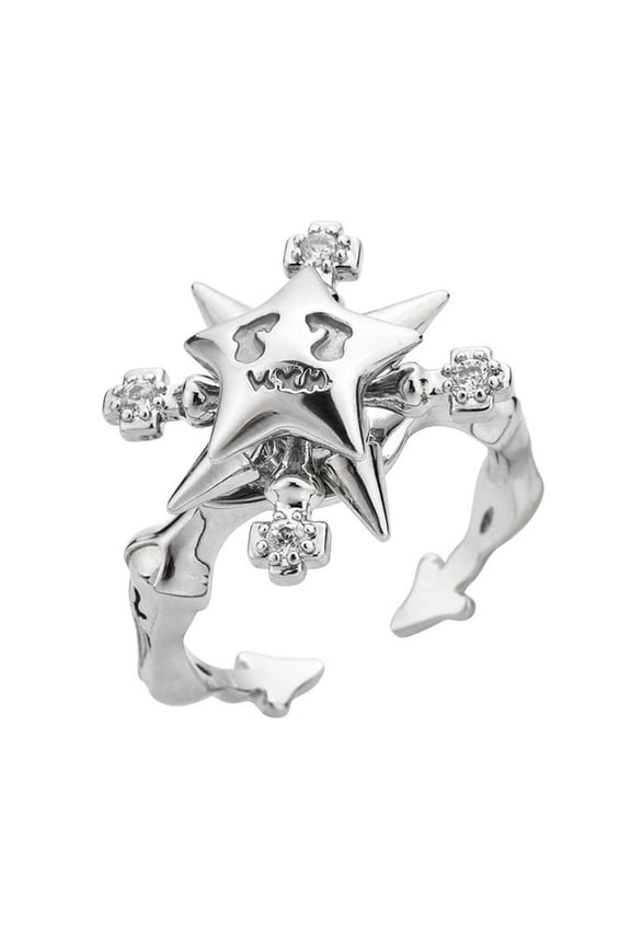 Silver Color Star Zircon Rotatable Open Ring Drop Shipping Party Gift