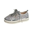 thumbnail image 1 of Silver Comfortable Flat Shoes For Women With Shiny Thick Bottom And Sequined Design Solid Color For Versatile Style, 1 of 9