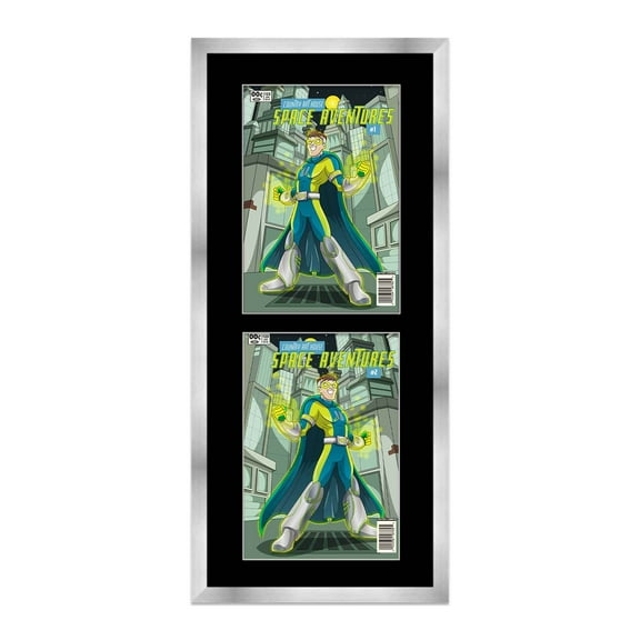 Silver Comic Book Frame with Black Mat - 2 Openingss to Display 3 7.75"x10.5" Golden Age Comic