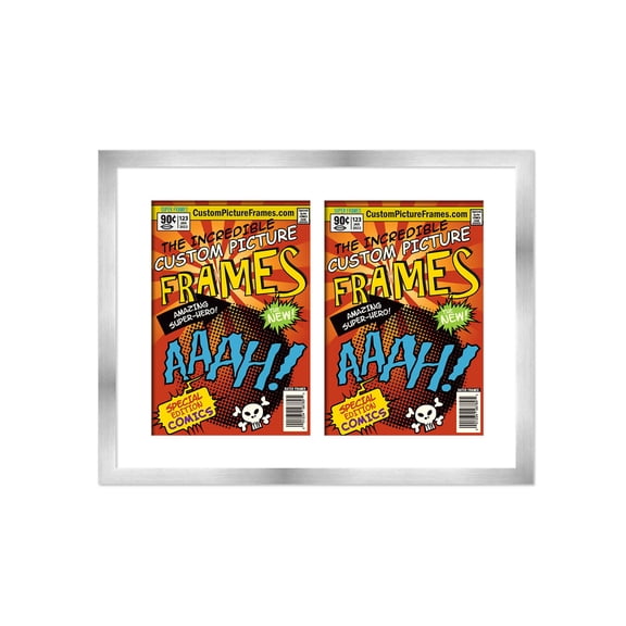 Silver Comic Book Frame with White Mat - 2 Openings to Display 2 7.125"x10.5" Silver Age Comic