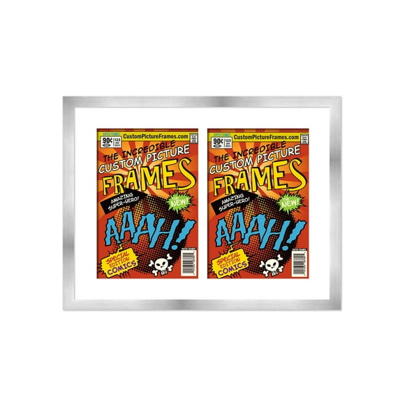 Silver Comic Book Frame with White Mat - 2 Openings to Display 2 7.25"x10.5" Bronze Age Comic