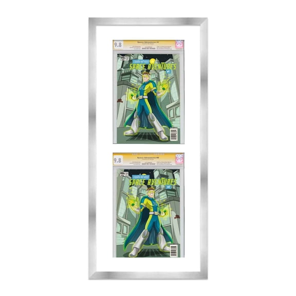 Silver Comic Book Frame with White Mat - 2 Openingss to Display 3 CGC, CBCS or PGX Graded Comic