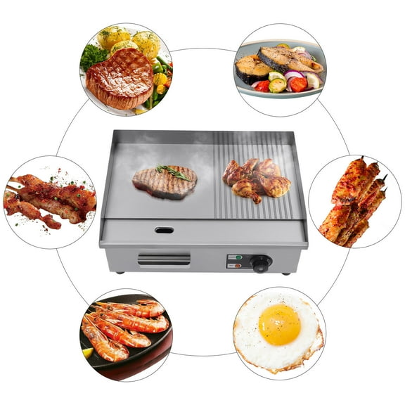 Silver Commercial Electric Tabletop Griddle Flat Top Grill Hot Plate BBQ 1600W for Home, Commercial Use