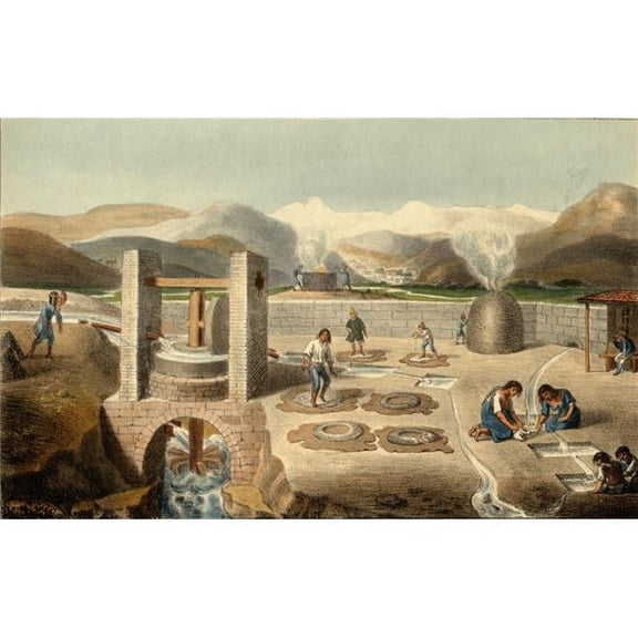 Silver & Copper Works in South America. Sketched by P.S.- On Stone by G. Scharf Poster Print - 19 x 12