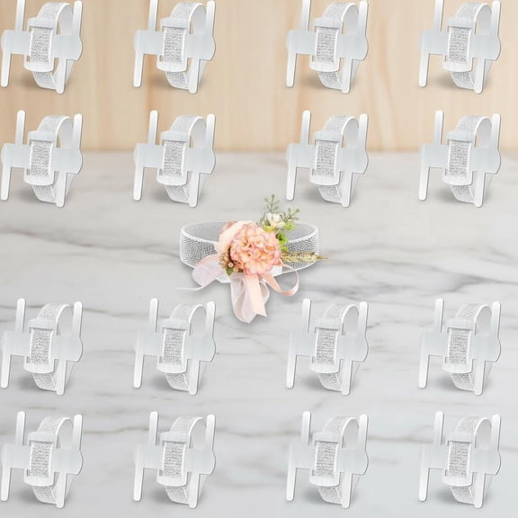 Silver Corsage Wristlet Band, Elastic Wrist Corsage Bracelets Bands, Stretch Aluminum DIY Handmade Prom Flower Supplies Accessories for Wedding Party