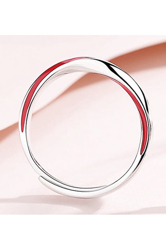 Silver Couple Ring Japanese And Korean Personality Red Mobius Ring Silver couple ring Japanese and Korean personality red Mobius ring