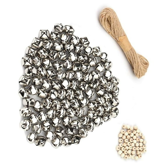 Silver Craft Bells and Wood Beads 32.8ft Rope Set for Home Decorations