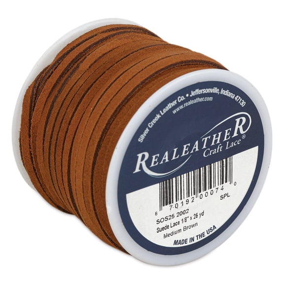 Realeather Suede Lace - 1/8" x 75 ft, Medium Brown