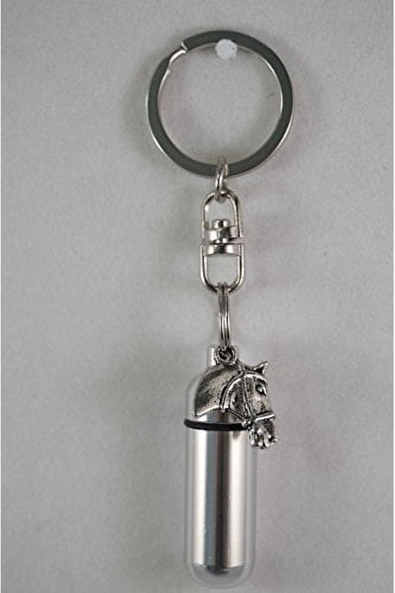 Silver Cremation Urn Keepsake - Horse Head - on Swivel Stainless Steel Keychain