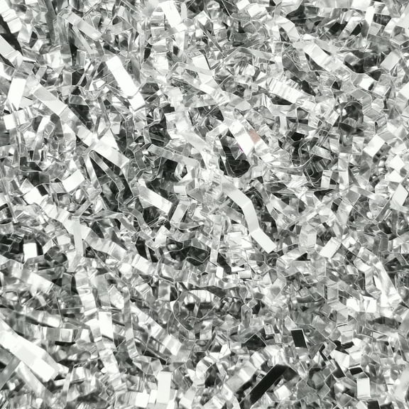 Silver Crinkle Paper Shred Basket Box Filler 1/2 LB Cut Metallic Grass for Gift Wrappings((Metallic Silver)