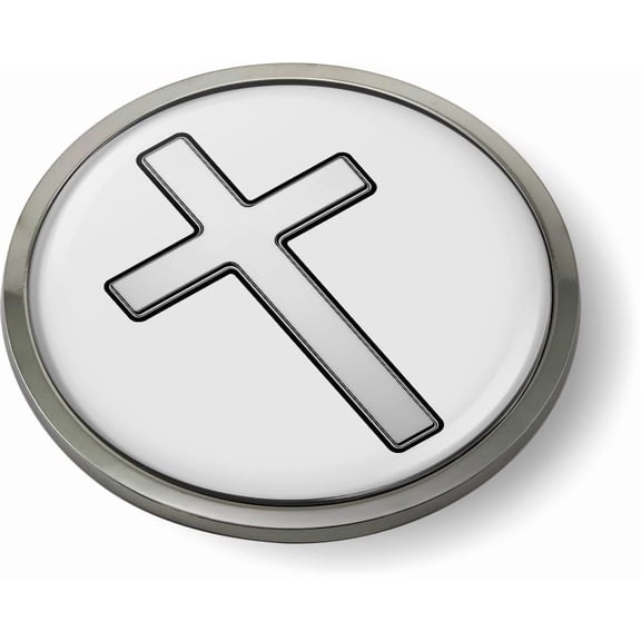 Silver Cross Christian Symbol 3D Domed CAR Emblem Badge Sticker Chrome Metal Bezel