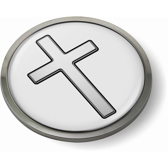 Silver Cross Christian Symbol 3D Domed CAR Emblem Badge Sticker Chrome Plastic Bezel