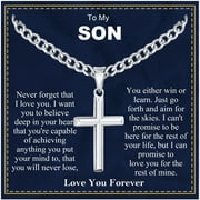 Silver Plated Cross Necklaces for Men to My Son Gifts from Dad Mom Stainless Steel Cross Pendant Chain Religious Christi