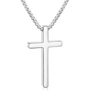 APSVO Silver Cross Necklace for Men Women 316L Stainless Steel Cross Pendant Necklace,First Communion Confirmation Religious Catholic Christian Christmas Jewelry Gift 18/20/22/24 Inches Chain